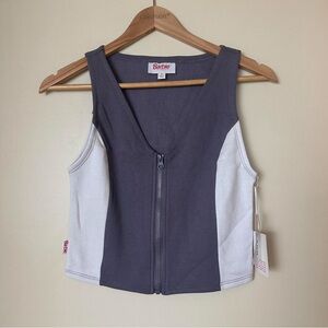 Barbie Women's Two-Tone Zip-Up Crop Top